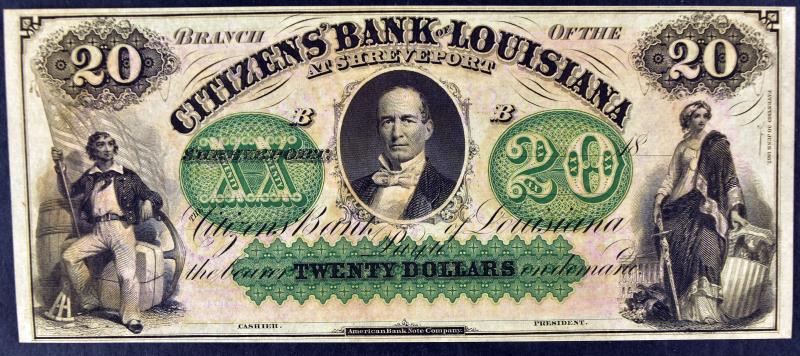 1800's $20 Citizens' Bank Louisiana Obsolete Note (1 of 6)