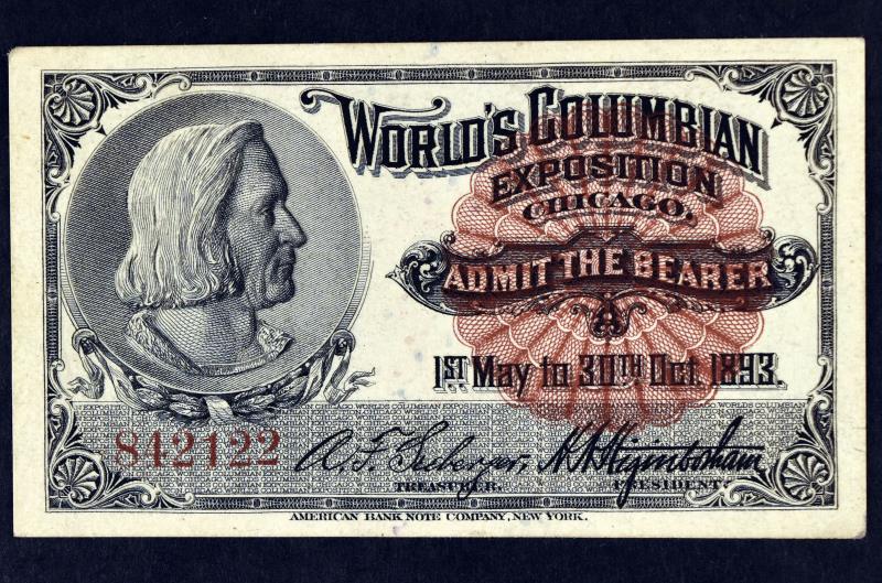 1893 World's Columbian Exposition Ticket Columbus (1 of 2)