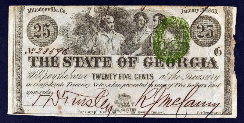 1863 25 Cent State Of Georgia Obsolete Note (1 of 2)