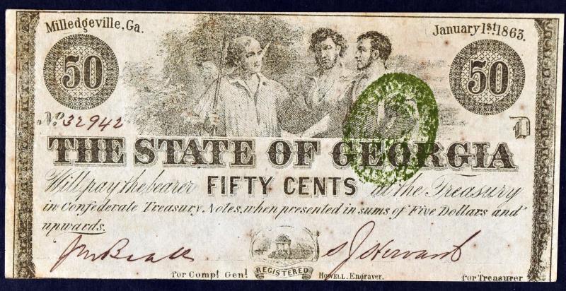 1863 50 Cent State Of Georgia Obsolete Note (1 of 2)