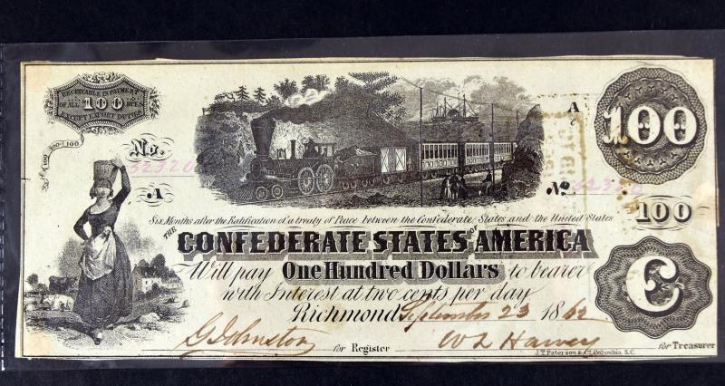 1862 $100 Confederate States Of America Currency: Featuring One 1862 $100 Confederate States Of America Currency
