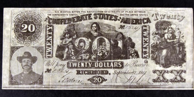 1861 $20 Confederate States Of America Currency: Featruing One 1861 $20 Confederate States Of America Currency.