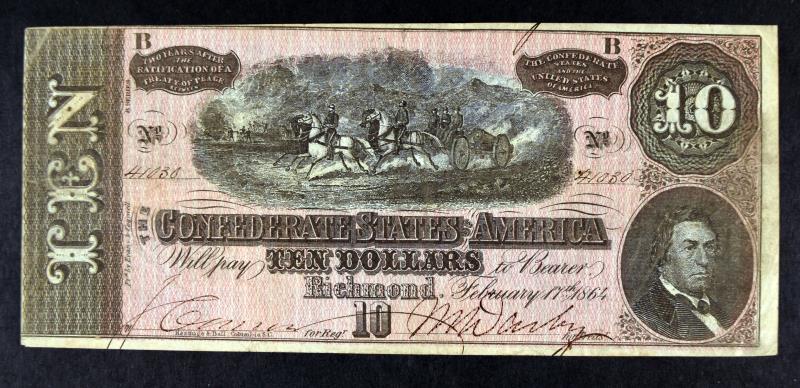 1864 $10 Confederate States Of America Currency: Featuring One 1864 $10 Confederate States Of America Currency .