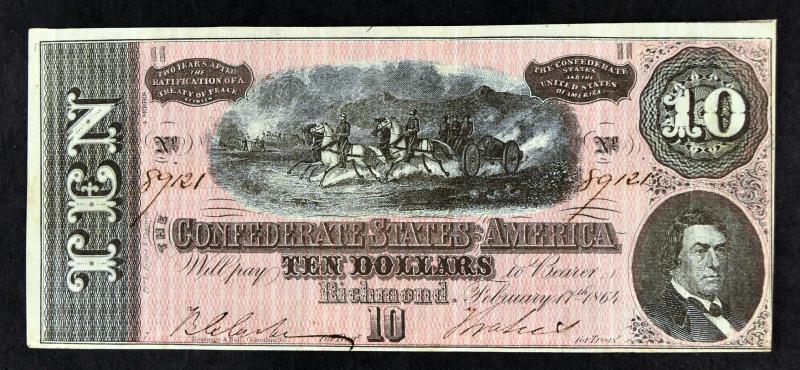 1864 $10 Confederate States Of America Currency: Featuring One 1864 $10 Confederate States Of America Currency.