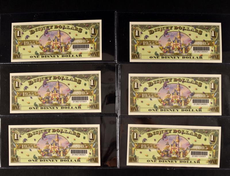 2005 Six $1 Sequential Disney Dollars (1 of 2)