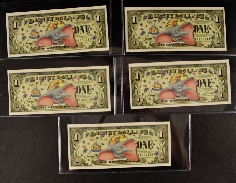 2005 Five $1 Disney Dollars (1 of 2)