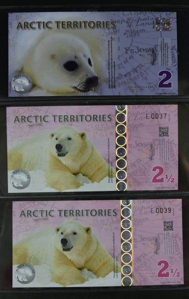 Arctic Territories $2 & $2.5 Currency: Featuring Two $2.5 2013 Arctic Territories Currency And One 2010 $2 Arctic Territories Currency. All Uncirculated.