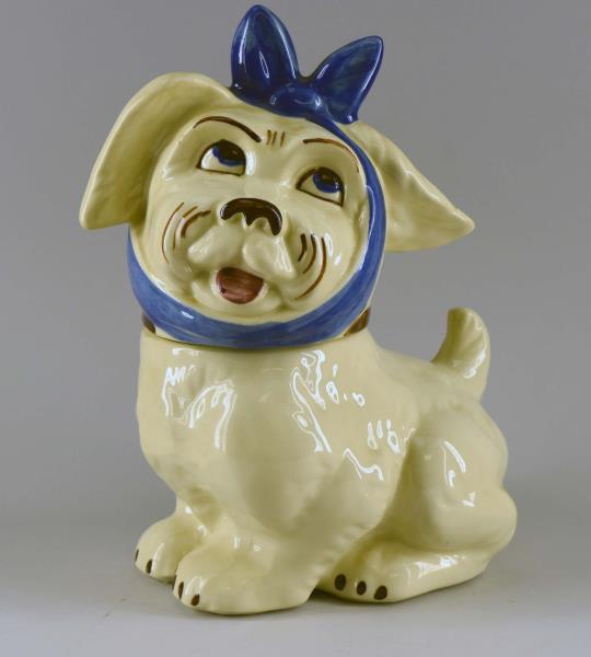Shawnee Pottery Muggsy Usa Cookie Jar: Consisting Of A Vintage Shawnee Pottery Toothache Cookie Jar Muggsy, Made In Usa, 11 1/4" Tall. There Is A Crack On The Lid, A Photograph Is Included.