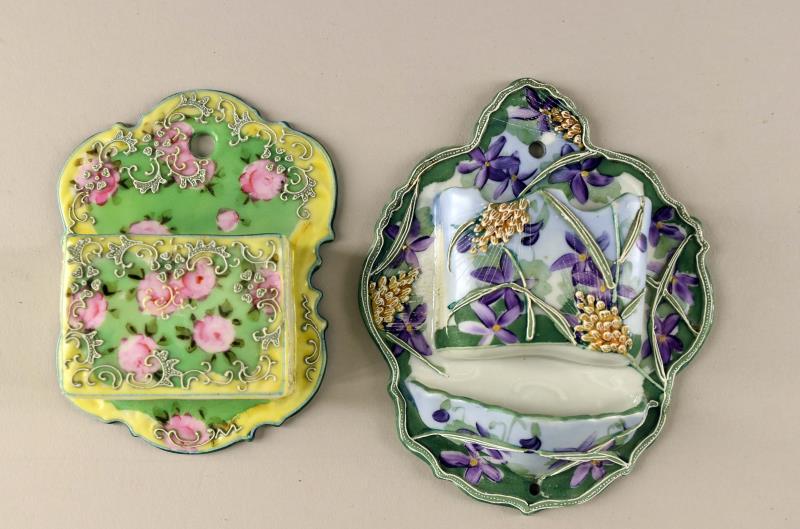 Two Nippon Moriage Match Holder And Strikers: Featuring Two Unmarked Nippon Match Holders And Strikers, In A Floral Moriage Design. Measuring 6" Long And 5" Wide, In Good Condition, No Nicks, Chips Or Cracks.