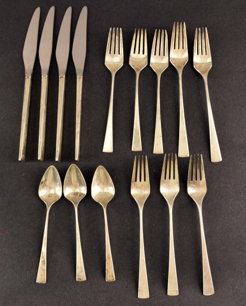 Reed & Barton Dimensions Sterling Flatware: Featuring 3 Tea Spoons, 3 Small Forks, 5 Dinner Fords And 4 Knives. Weight Without The Knives 15.4 Ozt.