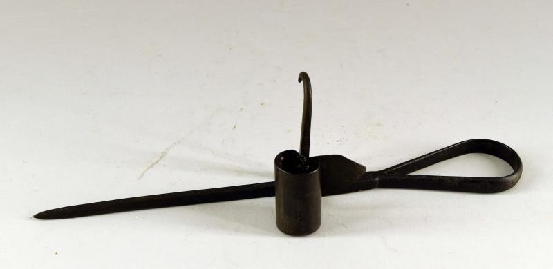 Hand Forged Spike Rush Lamp Or Light: Consisting Of A Spike And Hood Candle Rush Light Or Lamp Iron. Measuring 11" Long And A 2.5" Hook.