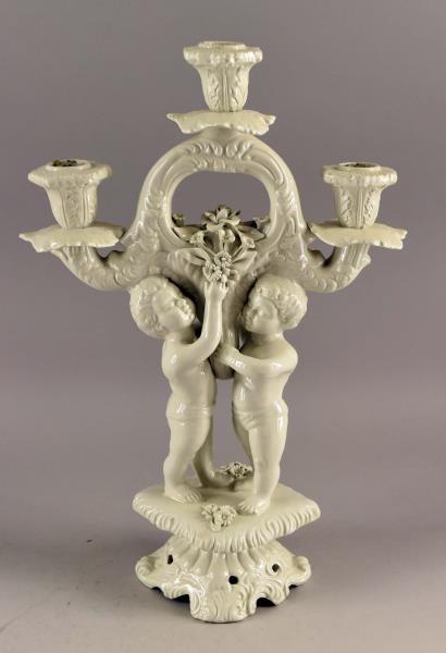 Italy Capodimonte Candelabra: Featuring A Three Light Capodimonte Candelabra Marked Italy On The Bottom. Measuring 15" Tall And 10" Wide, In Good Condition, No Nicks, Chips Or Cracks.