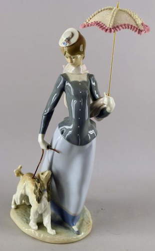 Lladro Figurine: Lady with Dog & an Umbrella, Depicts - Oct 26, 2013 | Charles Fudge Auctioneer