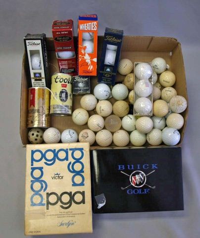 Collection of Golf Balls: Coors can unopened, Michelob can unopened, Wheaties unopened, Pepsie unopened, all containing three golf balls each, together with a dozen Buick golf balls, a dozen Surlyn golf balls, Top Flite XL2000