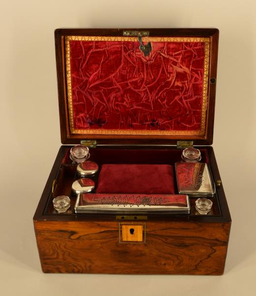 Antique English Burled Wood Traveling Vanity Case (1 of 11)