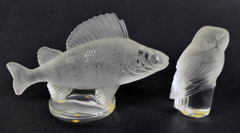 R. Lalique Owl And Fish Paperweights (1 of 4)