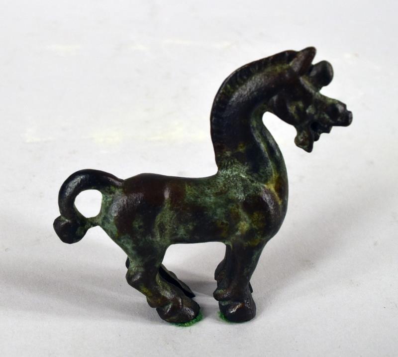 Small Chinese Bronze Metal Horse: Featuring A Small Bronze Chinese Standing Horse, Measuring 2.75" Tall And 2.75" Long. Very Nice Condition, No Hallmarks.