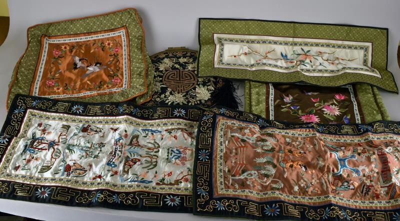 Embroidered Asian Silk Pillows And Tapestry (1 of 14)