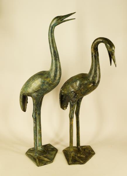 Pair Of Verdigris Patinated Metal Garden Storks (1 of 10)