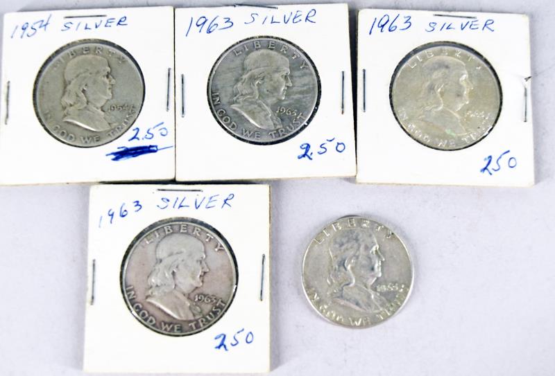5 Franklin Half Dollars (1 of 2)