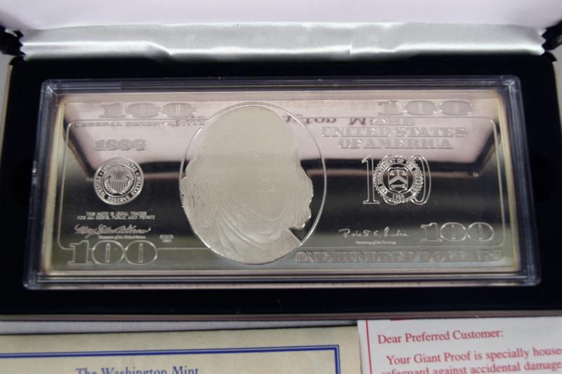 1996 Franklin $100 Silver Proof Bar-4 Troy Oz (1 of 3)