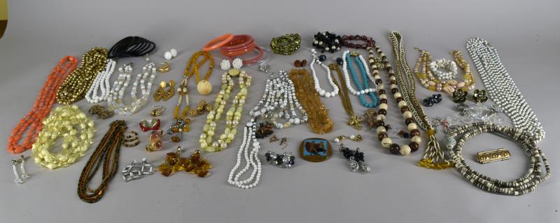 Collection Of Vintage & Contemporary Jewelry: Consisting Of Glass And Plastic Bead Necklaces, Mostly Double Strands, Bracelets And Earrings, Over 50 Pcs. No Hallmarks, All Costume.