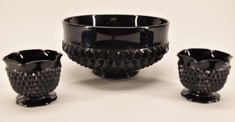 Black Amethyst Glass Fruit Bowl And Candle Holders (1 of 2)