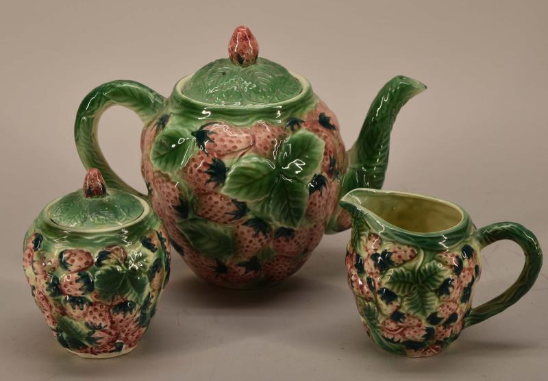 Vintage Ceramic Majolica Strawberry Tea Set (1 of 8)