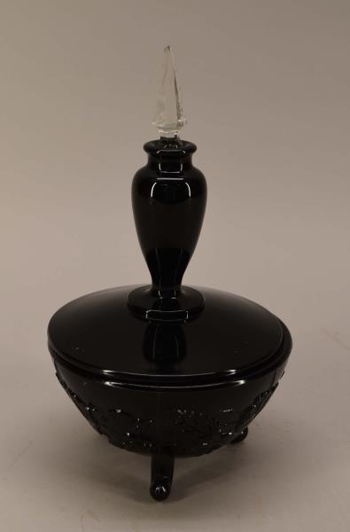 Fostoria Black Amethyst Glass Perfume & Powder Box (1 of 8)