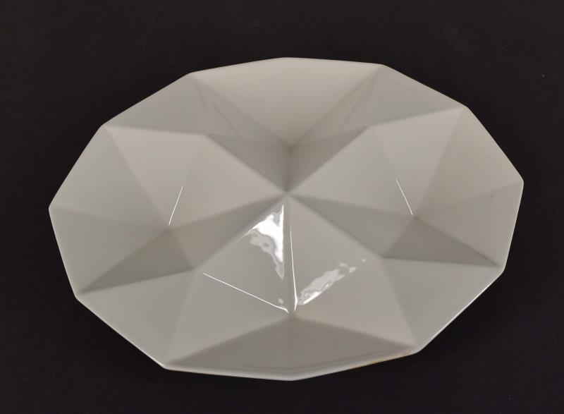 Kaj Franck Arabia Origami Bowl: Featuring A Kaj Franck Origami Pattern Bowl Bu Arabia, Finland, 1966. A Glazed Porcelain Measuring 12 W Ã— 9.75 D Ã— 1.5 H In. A Small Chip On The Edge.