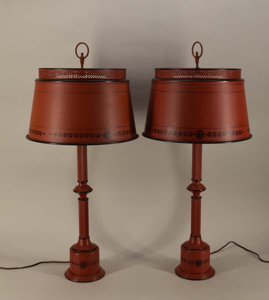 Pair Of Tole Red & Black Lamps (1 of 15)