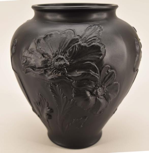 Tiffin Black Amethyst Satin Glass Poppy Vase: Featuring The Tiffin Glass Black Amethyst Poppy Vase, Measuring 9" Tall And 8" Across. Good Condition, No Nicks, Chips Or Cracks, Normal Wear.