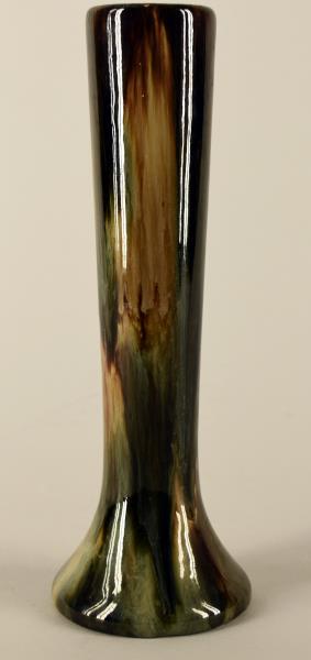 Peters And Reed Mid Century Vase: Featuring A Tall Cylinder Vase Unmarked In Browns And Tans, High Gloss. Measuring 10" Tall And 3.5" Wide. In Excellent Condition, No Nicks, Chips Or Cracks.