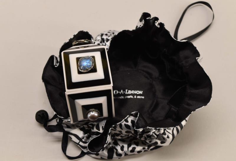 D. A. Lennon Designer Bracelet: Featuring A Black & White Acrylic Squares Bracelet With Pearls And Multicolored Stone Centers. Expandable With Each Square Measuring 2".