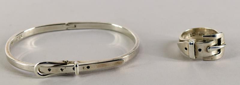 Taxco Mexico Sterling Buckle Bracelet And Ring (1 of 5)
