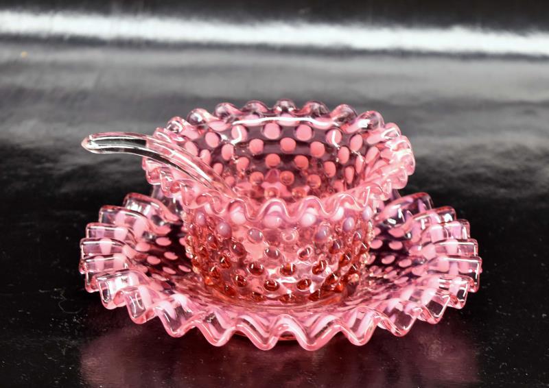 Fenton Cranberry Opalescent Bowl & Under Plate (1 of 5)