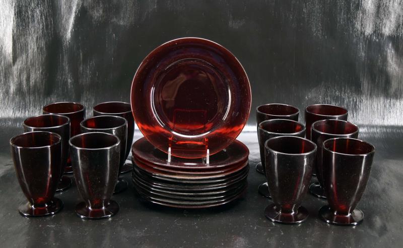 Ruby Red Glass Tumblers & Plates (1 of 4)