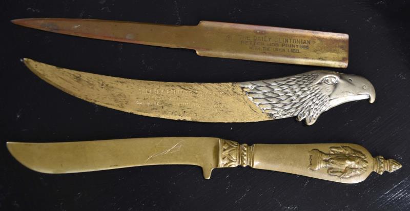 Three Brass Advertising Letter Openers (1 of 4)