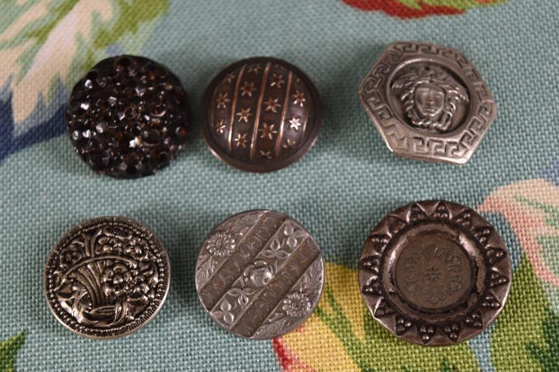 Six White Metal Picture And Pattern Buttons (1 of 9)