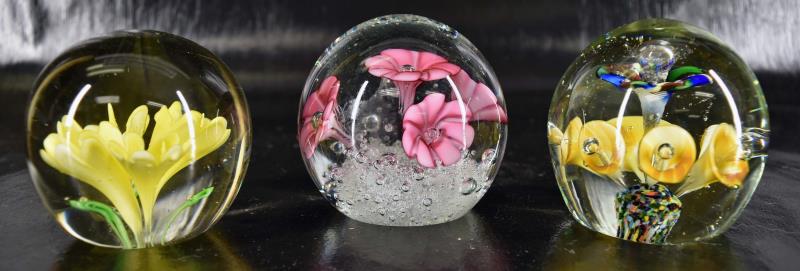 Three Floral Art Glass Paperweights (1 of 10)
