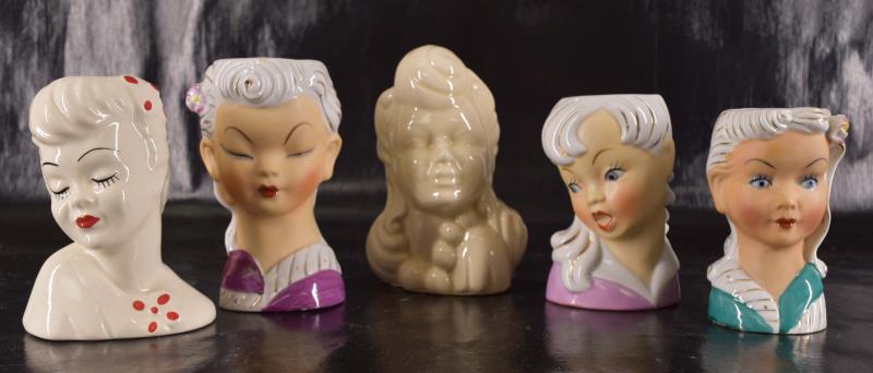 Five Mid-century Lady Head Vases (1 of 11)