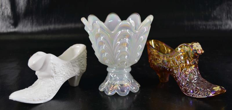 Fenton Amber Painted Shoe & Iridescent Vase (1 of 7)