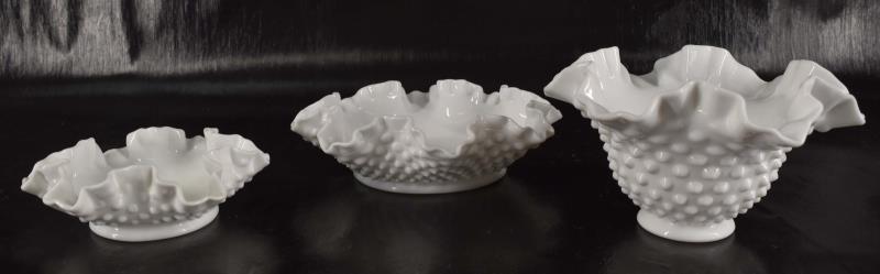 Fenton Milk Glass Hobnail Vases & Bowl (1 of 6)