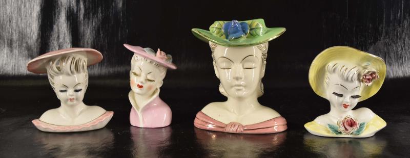 Four Napco Lady Head Vases & Wall Pocket (1 of 17)