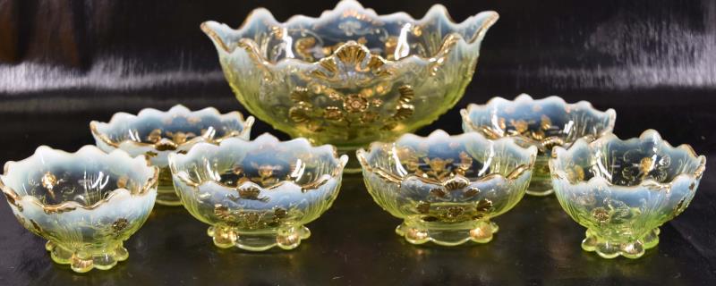 Vaseline Opalescent Chrysanthemum Sprig Berry Set (1 of 9)