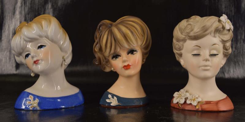 Three Larger 6" Head Vases: Featuring A Nippon, A Napco" And An Unknown. All Three Are Approximately 6" Tall And In Good Condition, No Nicks, Chips Or Cracks.