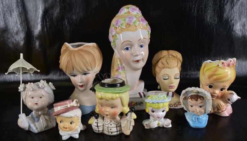 Group Of Lady Head Vases And Children Head Vases (1 of 6)
