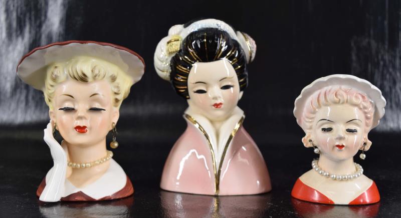 Three Vintage Lady Head Vases (1 of 9)