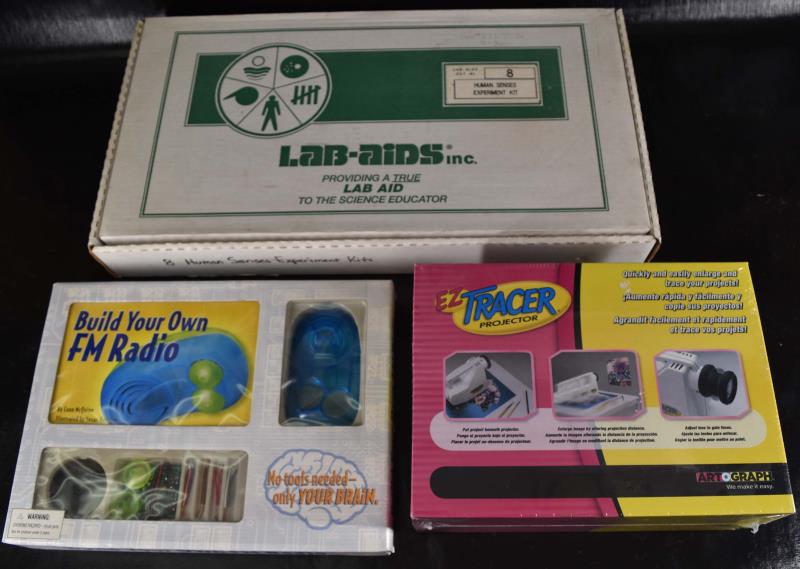 Children's Learning Toys: Featuring The Ez-tracer Projector, The Build Your Own Fm Radio And The Human Senses Experiment Kits. All In Original Boxes, Never Used.