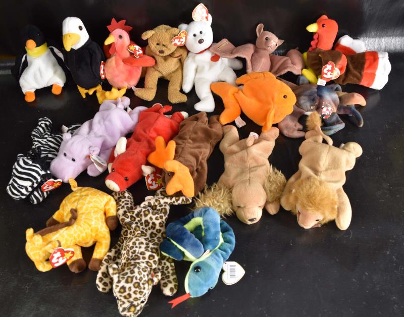 Group Of Early 90's Beanie Babies Pvc Pellets: Featuring A Group Of Eighteen Different Beanie Babies From The Early 90's, All With P. V. C. Pellets.